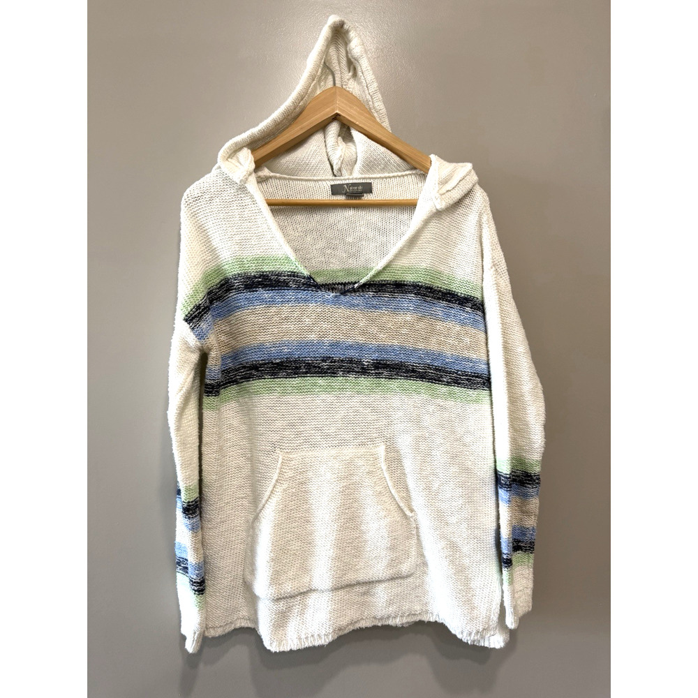 Natural Reflections Knit Cotton Sweater Hoodie White relaxed Nautical Womens S